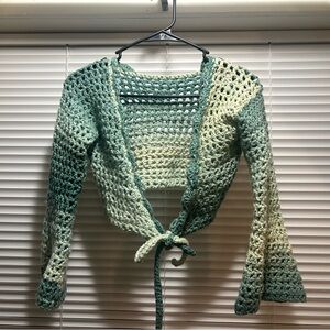 Crochet green tie front mesh crop top🧶